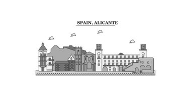 Spain, Alicante city isolated skyline vector illustration, travel landmark