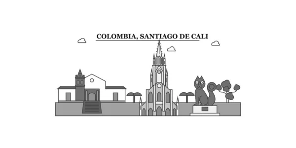 Colombia Santiago Cali City Isolated Skyline Vector Illustration Travel Landmark — Stok Vektör