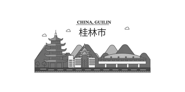 China Guilin City Isolated Skyline Vector Illustration Travel Landmark — Stok Vektör