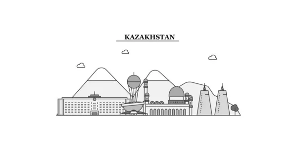 Казахстан Изолированные Горизонтальные Векторные Иллюстрации Путевые Ориентиры — стоковый вектор