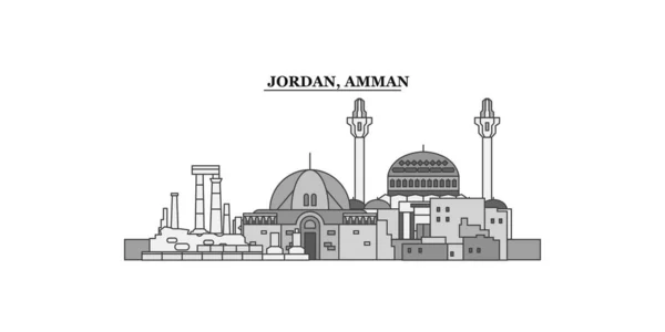 Jordan Amman City Isolated Skyline Vector Illustration Travel Landmark — Image vectorielle