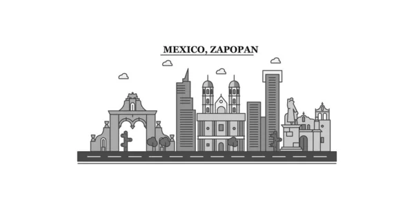 Μεξικό Zapopan Πόλη Απομονωμένη Απεικόνιση Φορέα Ορίζοντα Ταξιδιωτικό Ορόσημο — Διανυσματικό Αρχείο