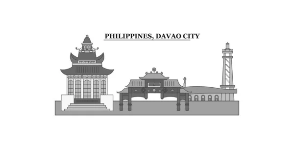 Philippines Davao City City Isolated Skyline Vector Illustration Travel Landmark — 图库矢量图片