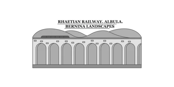 Italy Albula Railway City Isolated Skyline Vector Illustration Travel Landmark — Vettoriale Stock