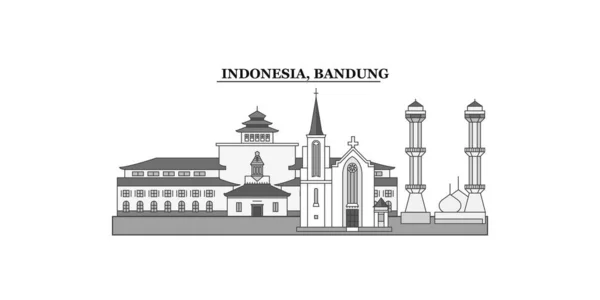 Indonesia Bandung City Isolated Skyline Vector Illustration Travel Landmark - Stok Vektor