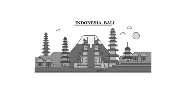 Ινδονησία Μπαλί Πόλη Απομονωμένη Απεικόνιση Φορέα Ορίζοντα Ταξίδια Ορόσημο — Διανυσματικό Αρχείο