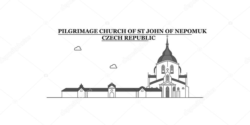 Czech Republic, Pilgrimage Church Of St John Of Nepomuk city isolated skyline vector illustration, travel landmark