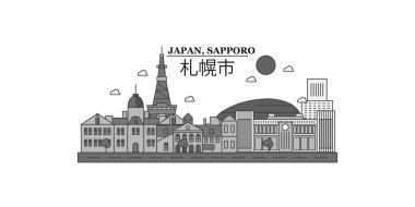 Japan, Sapporo city isolated skyline vector illustration, travel landmark