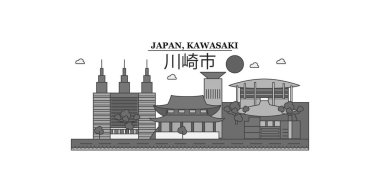 Japan, Kawasaki city isolated skyline vector illustration, travel landmark