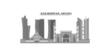 Kazakhstan, Astana city isolated skyline vector illustration, travel landmark