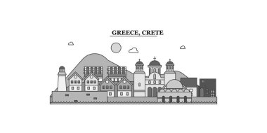 Greece, Crete city isolated skyline vector illustration, travel landmark
