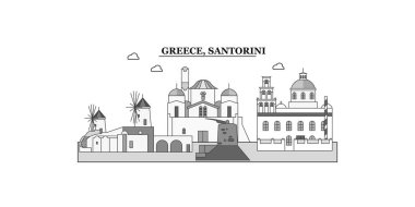 Greece, Santorini city isolated skyline vector illustration, travel landmark