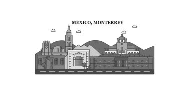 Mexico, Monterrey city isolated skyline vector illustration, travel landmark