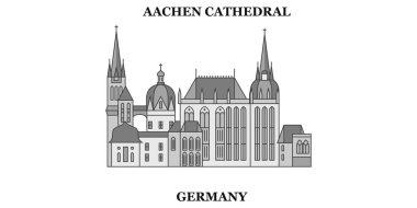 Germany, Aachen Cathedral city isolated skyline vector illustration, travel landmark