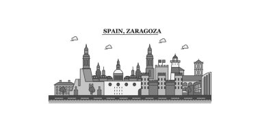 Spain, Zaragoza city isolated skyline vector illustration, travel landmark