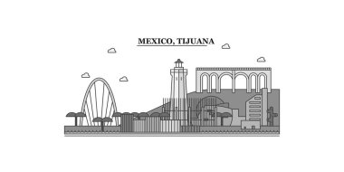 Mexico, Tijuana city isolated skyline vector illustration, travel landmark