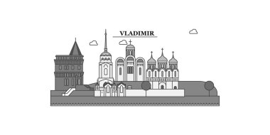 Russia, Vladimir city isolated skyline vector illustration, travel landmark