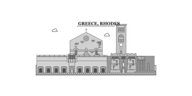 Greece, Rhodes city isolated skyline vector illustration, travel landmark