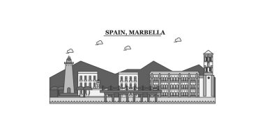 Spain, Marbella city isolated skyline vector illustration, travel landmark