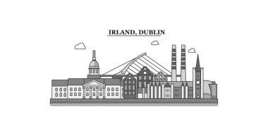 Irland, Dublin city isolated skyline vector illustration, travel landmark