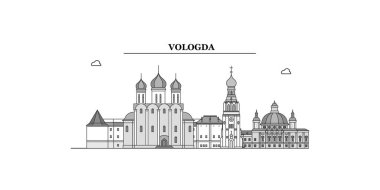 Russia, Vologda city isolated skyline vector illustration, travel landmark