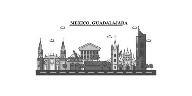 Mexico, Guadalajara city isolated skyline vector illustration, travel landmark