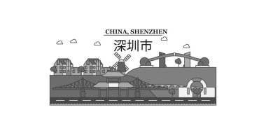 China, Shenzhen city isolated skyline vector illustration, travel landmark