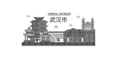 China, Wuhan city isolated skyline vector illustration, travel landmark