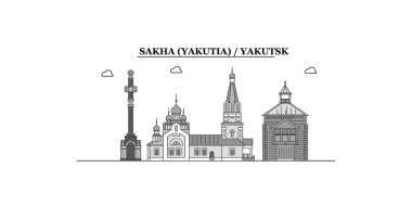 Russia, Yakutsk city isolated skyline vector illustration, travel landmark