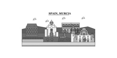 Spain, Murcia city isolated skyline vector illustration, travel landmark