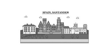 Spain, Santander city isolated skyline vector illustration, travel landmark