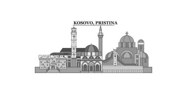 Kosovo, Pristina city isolated skyline vector illustration, travel landmark
