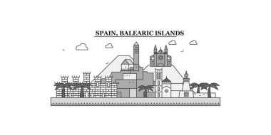 Spain, Balearis Islands city isolated skyline vector illustration, travel landmark