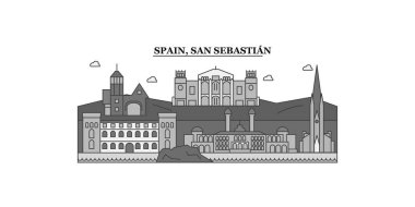 Spain, San Sebastian city isolated skyline vector illustration, travel landmark