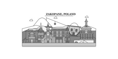 Poland, Zakopane city isolated skyline vector illustration, travel landmark