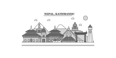 Nepal, Kathmandu city isolated skyline vector illustration, travel landmark