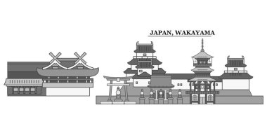 Japan, Wakayama city isolated skyline vector illustration, travel landmark