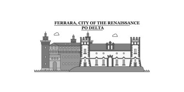 Italy, Ferrara City city isolated skyline vector illustration, travel landmark