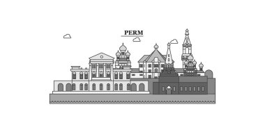 Russia, Perm city isolated skyline vector illustration, travel landmark