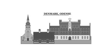 Denmark, Odense city isolated skyline vector illustration, travel landmark