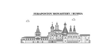 Russia, Vologda, Ferapontov Monastery city isolated skyline vector illustration, travel landmark