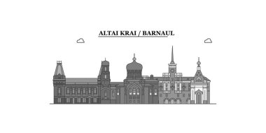 Russia, Barnaul city isolated skyline vector illustration, travel landmark