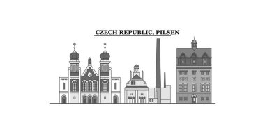 Czech Republic, Pilsen city isolated skyline vector illustration, travel landmark