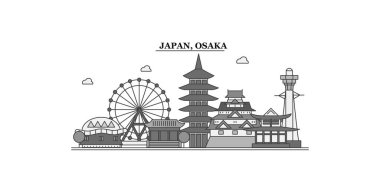 Japan, Osaka city isolated skyline vector illustration, travel landmark