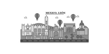 Mexico, Leon city isolated skyline vector illustration, travel landmark