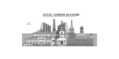 Russia, Gorno-Altaysk city isolated skyline vector illustration, travel landmark