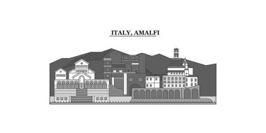 Italy, Amalfi city isolated skyline vector illustration, travel landmark