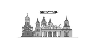 Russia, Nizhny Tagil city isolated skyline vector illustration, travel landmark