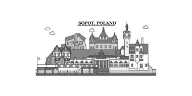 Poland, Sopot city isolated skyline vector illustration, travel landmark