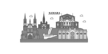 Russia, Samara city isolated skyline vector illustration, travel landmark